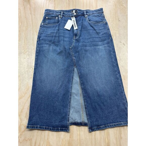 Steve Madden Dresses & Skirts - Steve Madden Women’s Jean Denim‎ Skirt Slit XL Midi Blue Pockets Button NWTs $89